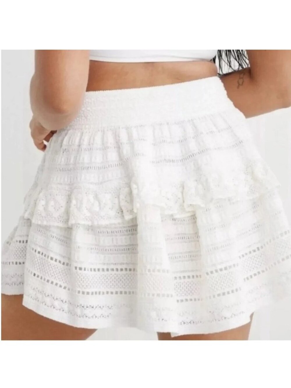 2/$30 Aerie Rock 'n' Ruffle Cotton Skirt Tiered Ruffle Lace White Medium #A1959 - Picture 5 of 10
